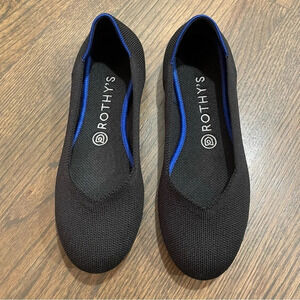 Rothy's Black Round Toe Ballet Flat Classic Blue Halo Shoes Sustainable Knit